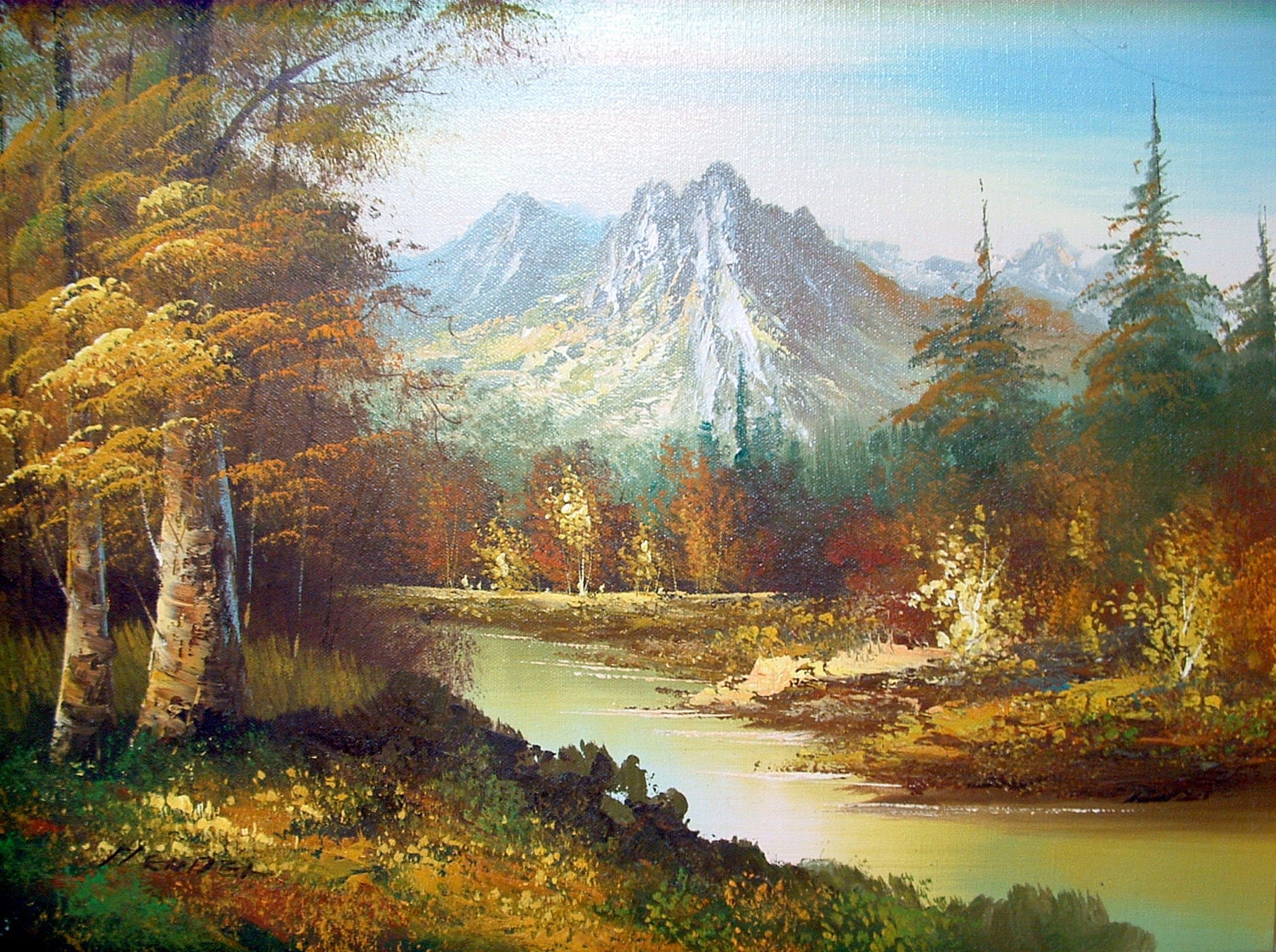 Vintage landscape oil painting by Hendel