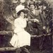HUGE BEAUTIFUL HAT on Portland Oregon Woman and Man with Bowler Hat Wonderful Ivy Covered Backdrop 1908
