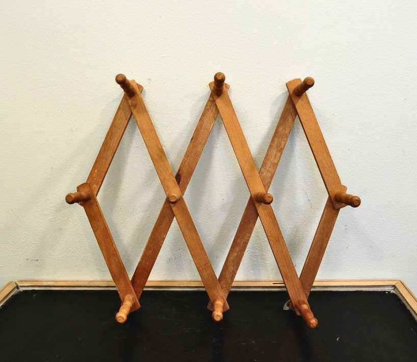 Vintage Wooden Accordion Peg Rack Coat Rack Wall Hooks