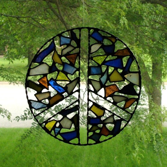 Stained Glass Peace Sign Suncatcher