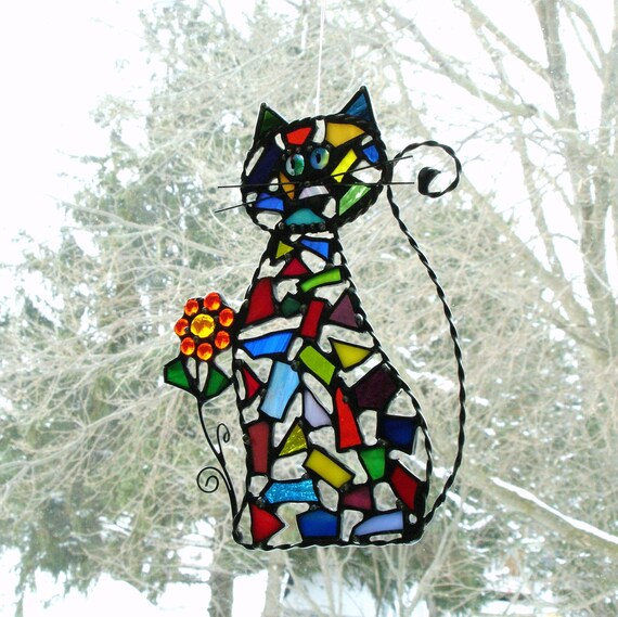 Stained Glass Cat Suncatcher 7020