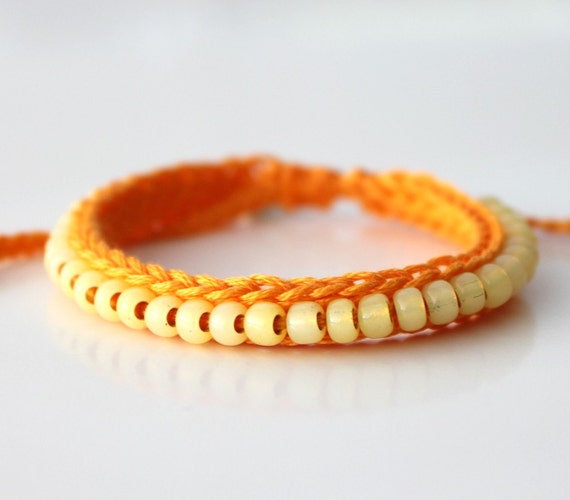 Beeswax and Yellow Crocheted Beaded Bracelet by itsmemary on Etsy