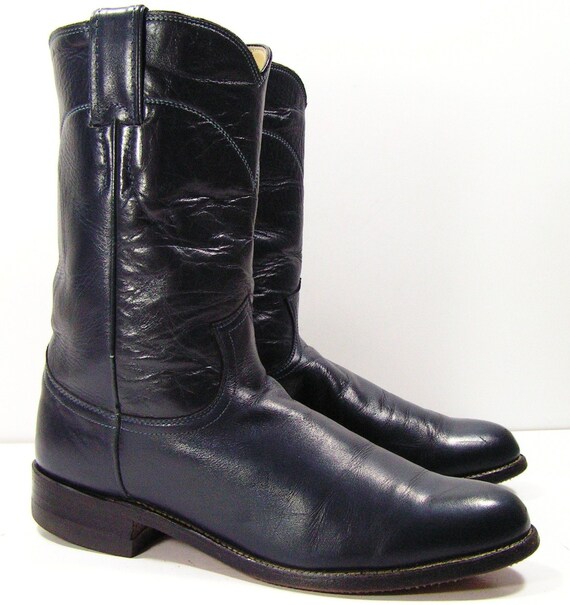 cowboy boots womens 8.5 B M ropers navy blue leather western