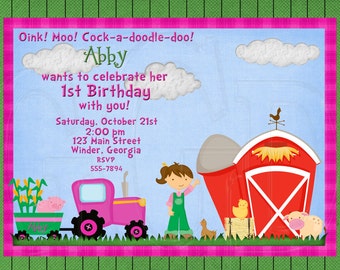 Pink Farm Invitation John Deere Inspired-Digital File