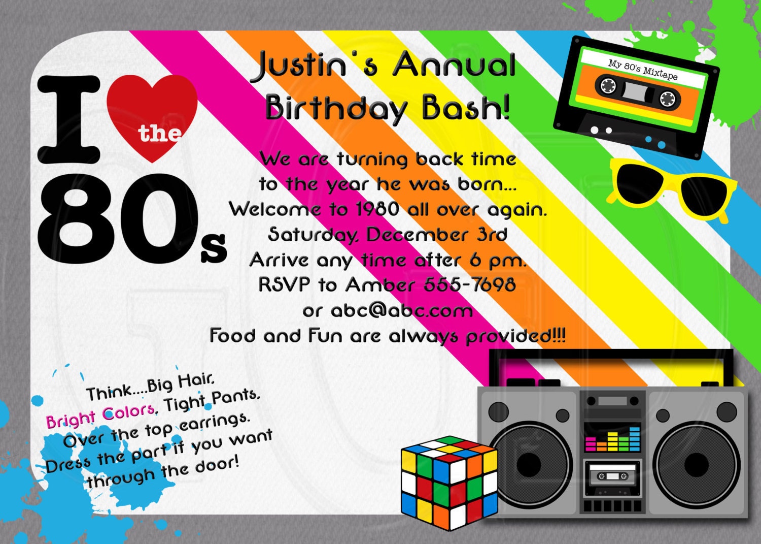 80S Theme Party Invitations 3