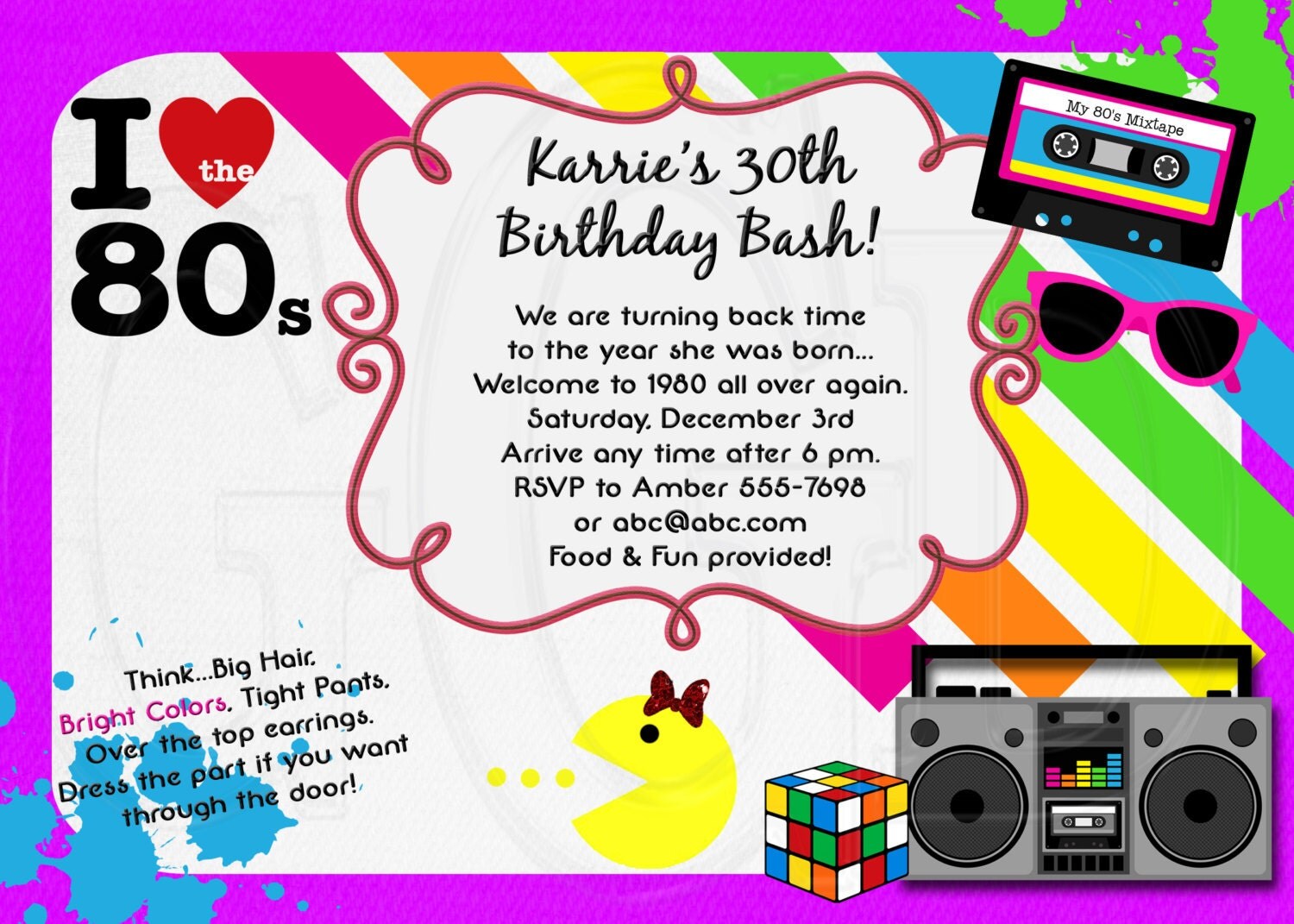 1980 s Invitation 80 s Theme Party Bachelorette