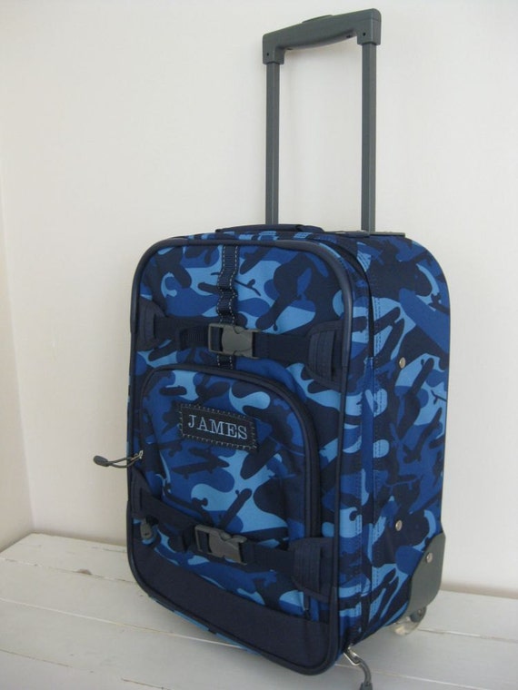 Personalized Kids Rolling Luggage Small Size Navy Camo