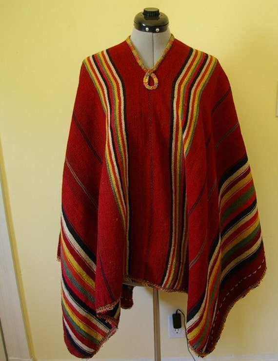 Vintage authentic Bolivian poncho hand-dyed 1977