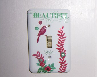 Beautiful bird floral steel single light switch cover - swarovski crystals