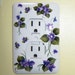 Purple violets steel single outlet cover - clear swarovski crystals