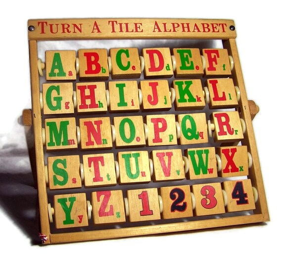 Vintage Alphabet Toy ABCs Turn a Tile Wooden Easel Toy
