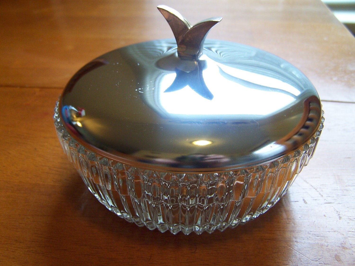 Vintage Candy Dish Pressed glass and metal stylish regency decor for