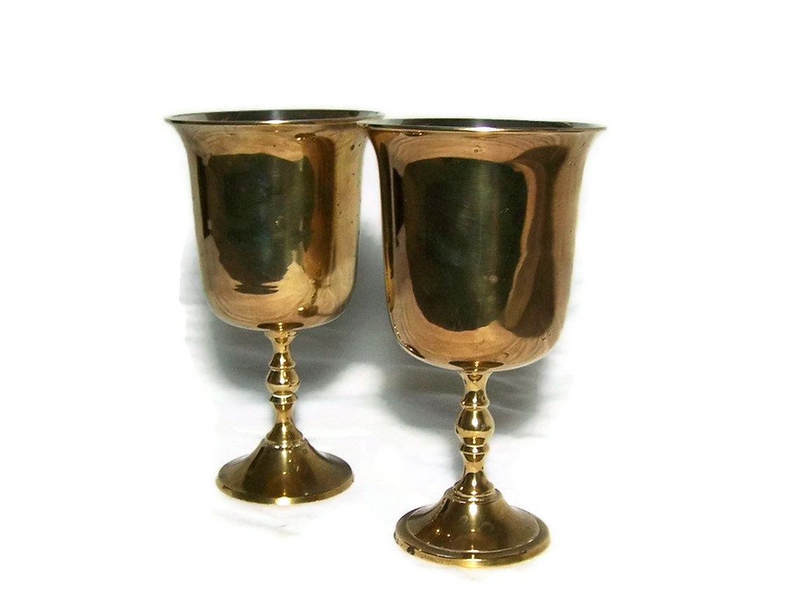 Vintage Brass Wine Goblets Glasses Bohemian Decor