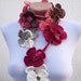 Strand Necklace, Scarf Crochet, Lariat Scarf, Flower Necklace, Crocheted Scarves, Women Jewelery, Autumn Accessories, White Burgundy Pink