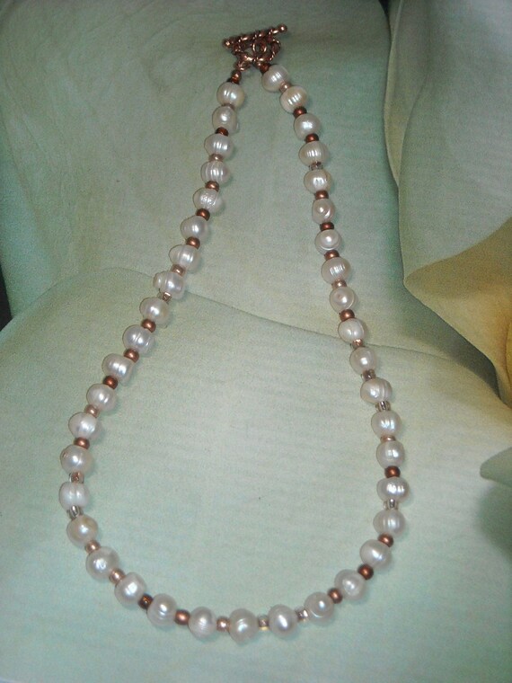 Pearl Copper Necklace Rustic Elegance Organic Rustic