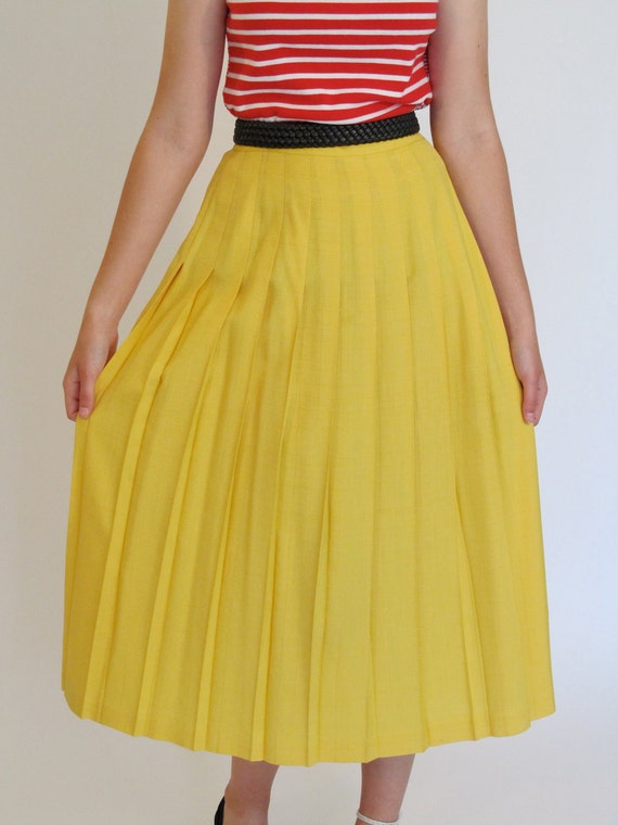 long pleated skirt sunshine yellow 80s vintage by JennyandPearl