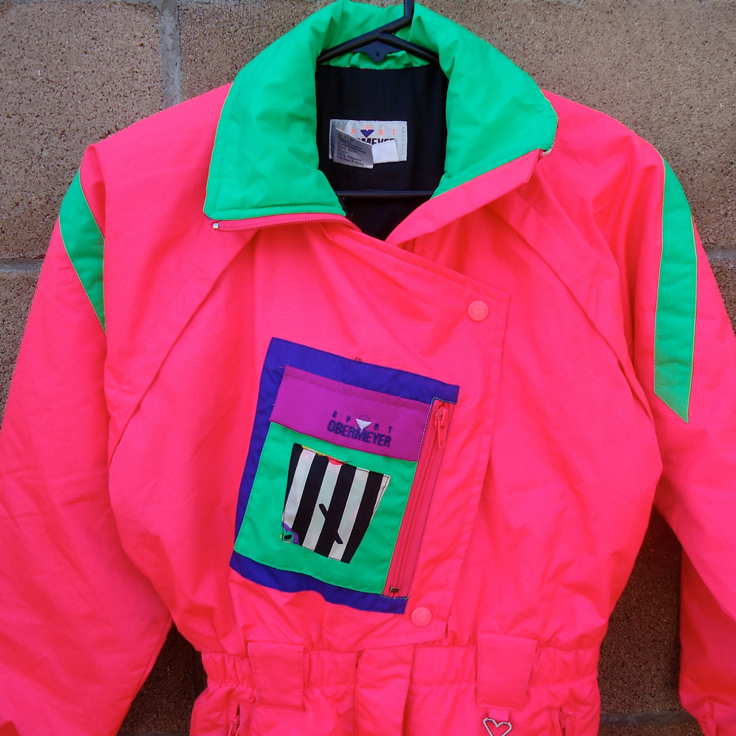 vintage obermeyer ski suit onesie hot pink 80s one piece