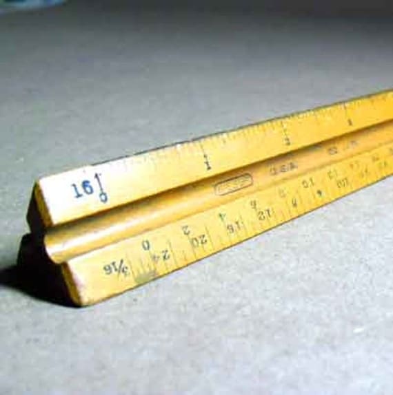 Vintage wood Architect scale rule 3 sided drafting ruler