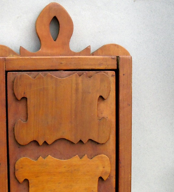 Folk art kitchen knife box with secret compartment behind