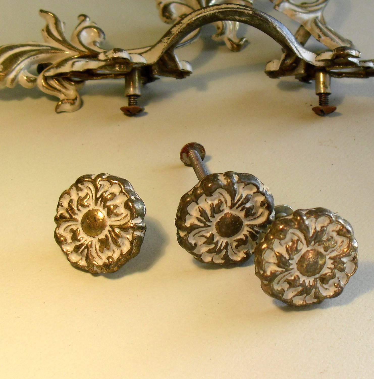 Vintage French Provencial Shabby Drawer Pulls French Country