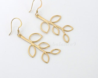 gold leaf earrings, dainty branch earrings gift, leafy dangles, gold filled earwire, delicate everyday jewelry, holidays gift, by balance9