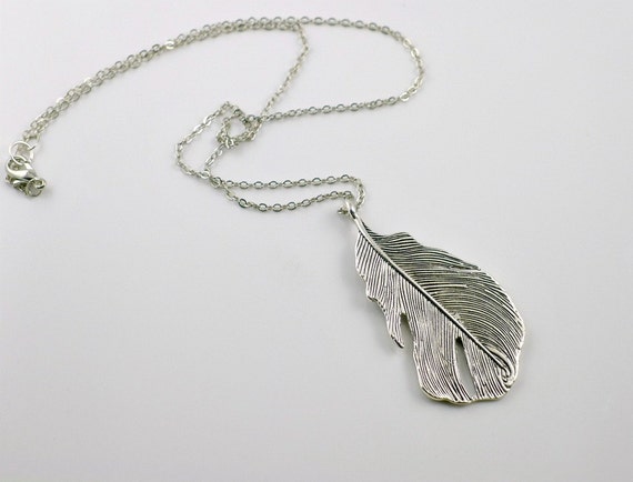 Items similar to Feather Necklace, pendant, Antique silver, by balance9 ...