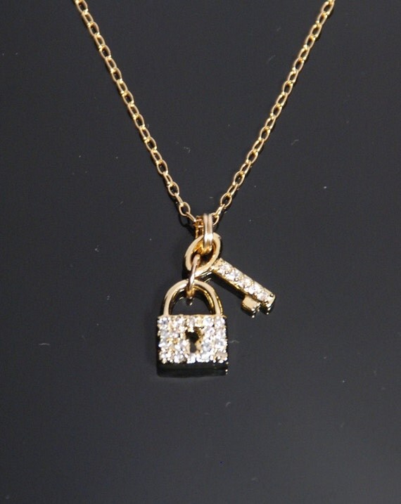 Gold lock and key necklace with 14K gold filled chain