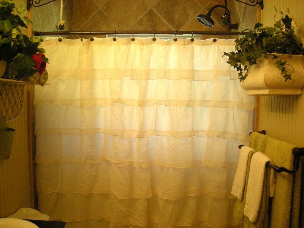 Shabby Chic Waterfall Ruffle Ivory Shower Curtain