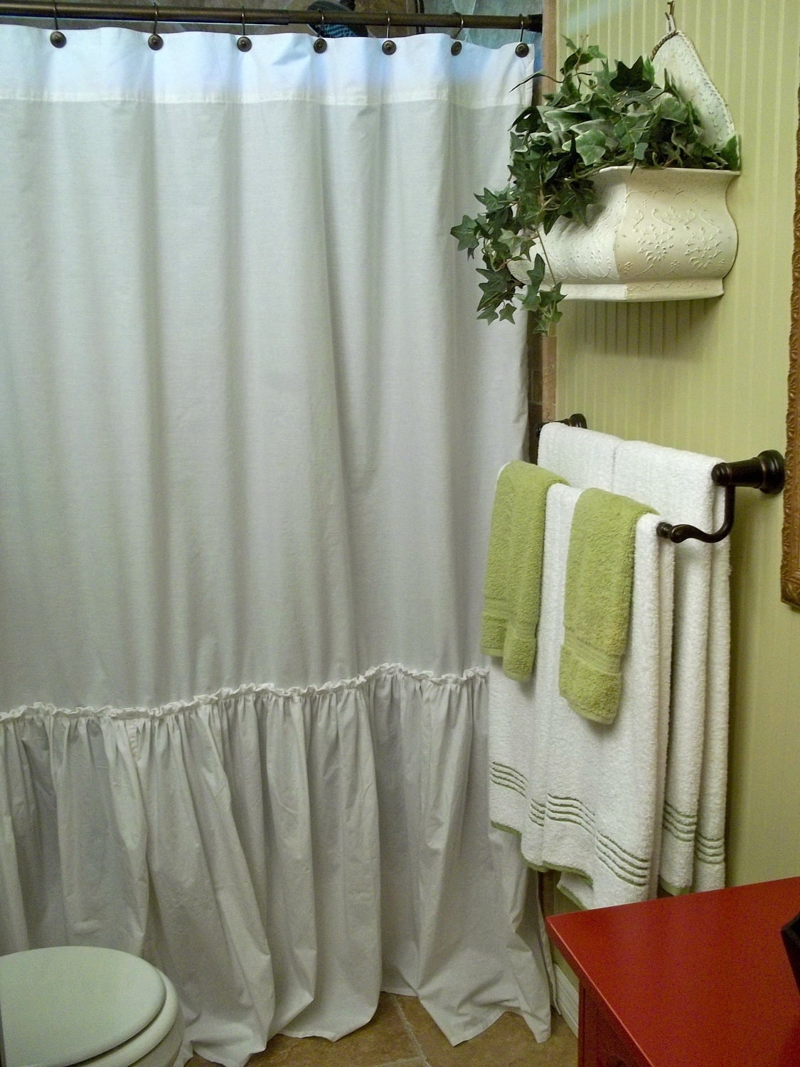 Shabby Chic Ruffled White Shower Curtain