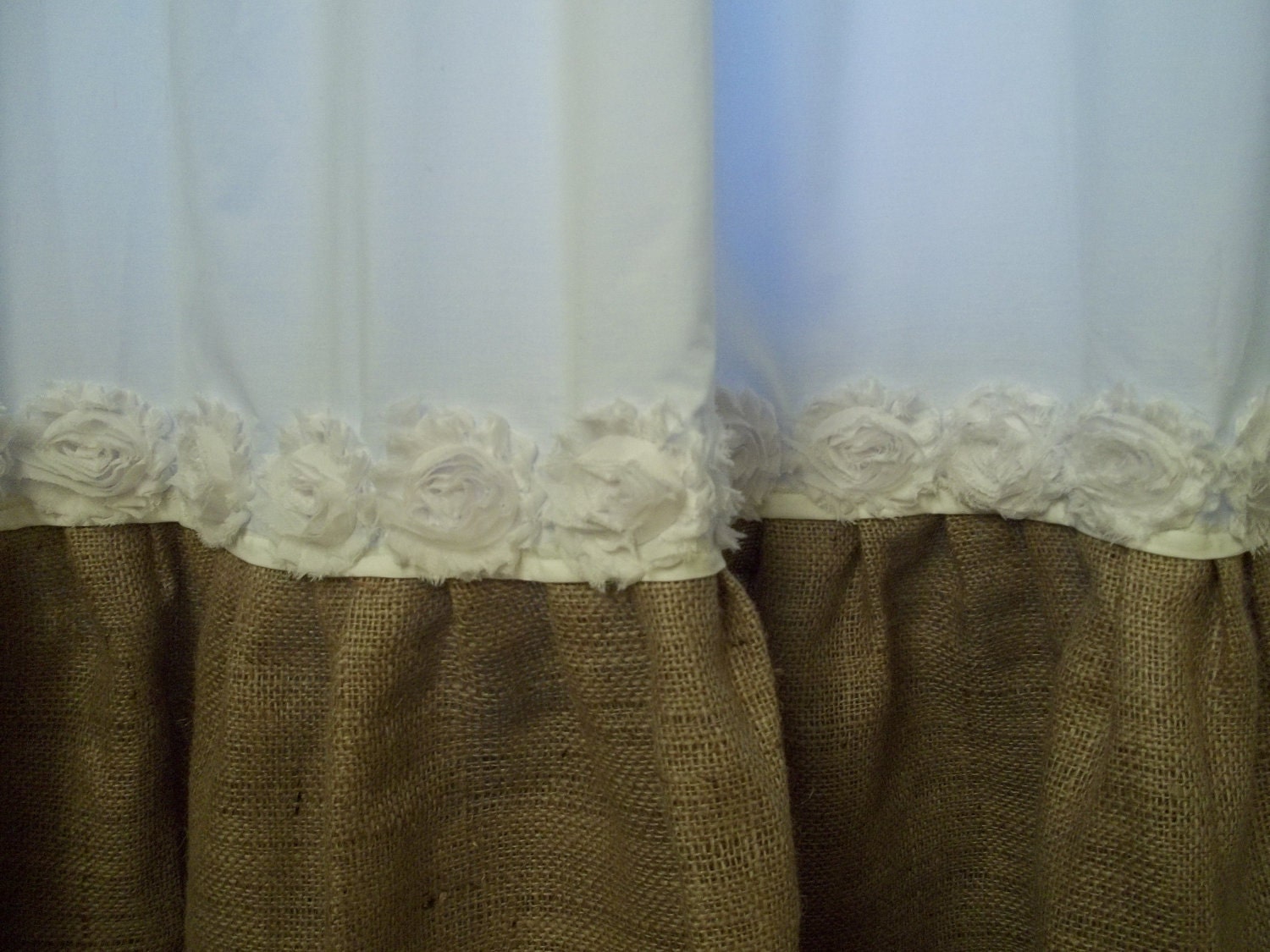 Shabby Floral Trim Burlap Shower Curtain Burlap & Cotton