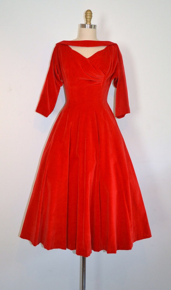 Beautiful Vintage 1940s Red Velvet Cocktail Dress