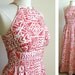 Vintage Red Halter Maxi Dress Hawaiian Tribal Geometric Print - Party Dress