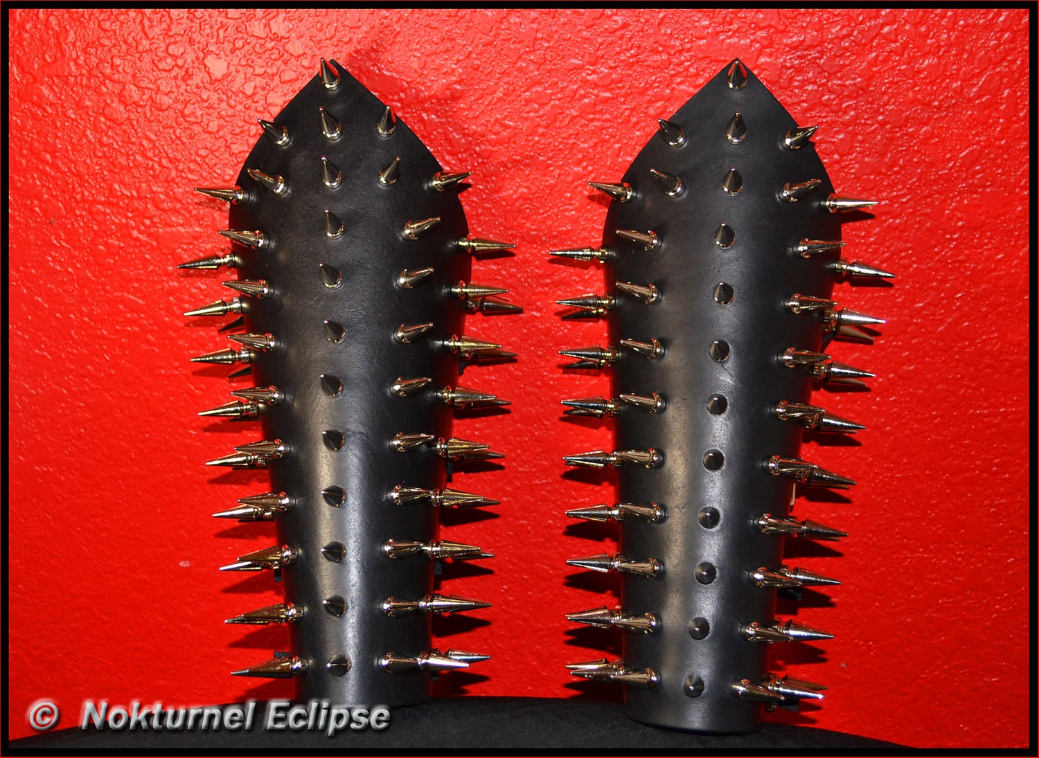 Pair Spiked Leather Gauntlets / Cuffs Straight Rows Design