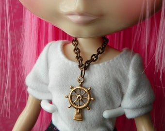 necklace for Blythe - antiqued copper ship's wheel pendant B177