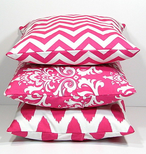 Items similar to Hot PINK Pillows Decorative Pillows TRIO ...