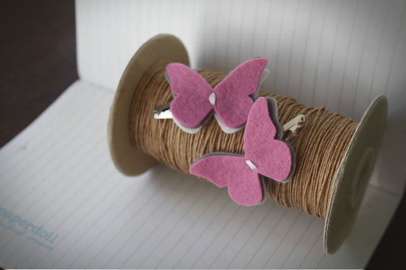 Butterfly Hair clips Felt butterflies in Smoke Rose and