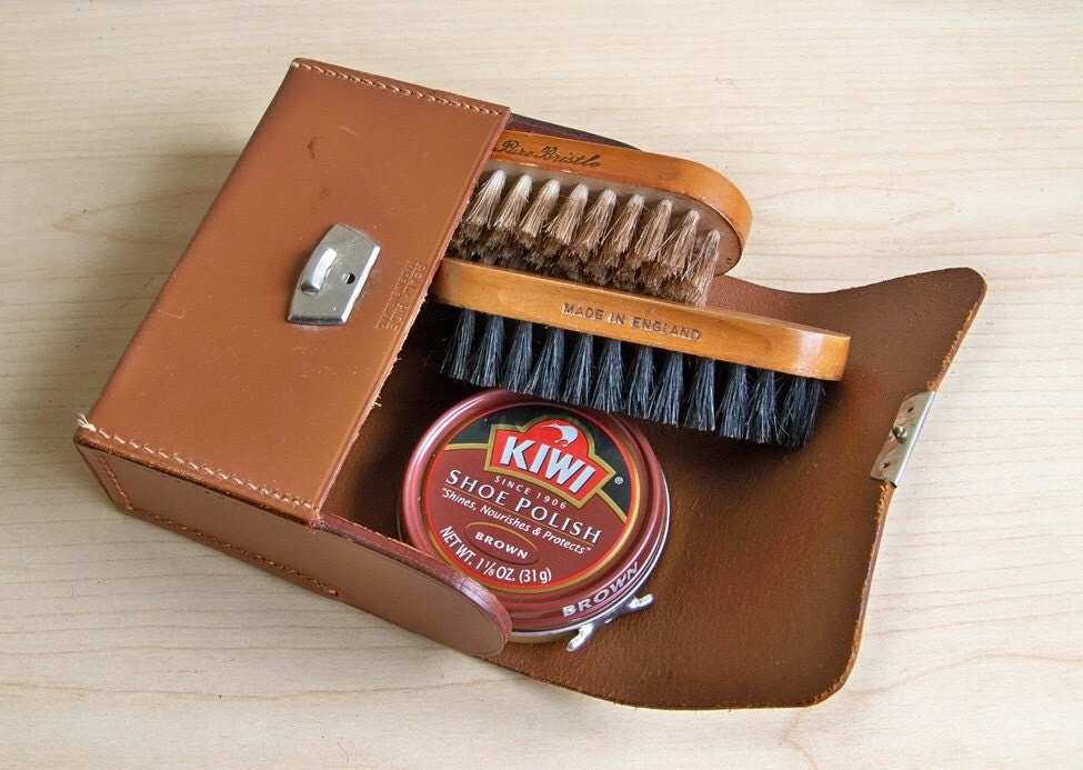 1940's Leather Shoe Shine Kit Made in England