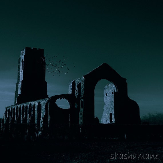 Ruins 8x8 Gothic mood in blue moonlight art photo print