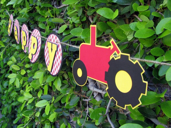 Red Tractor Birthday Banner MADE TO ORDER by mypaperpantry