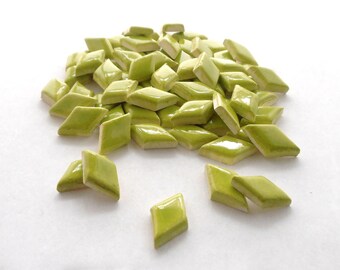 Neon green diamond ceramic mosaic tiles, Handmade