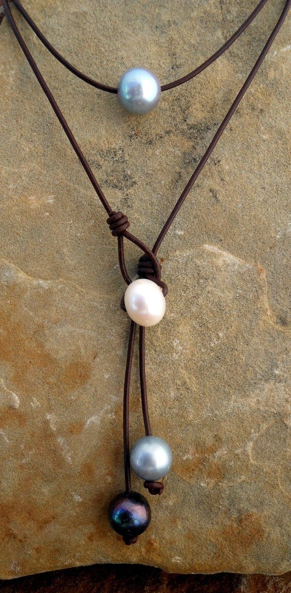 Items similar to Layered Leather and Pearl Necklace on Etsy