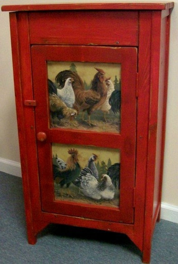 Rooster Primitive Cupboard Storage Americana Country