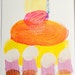 painting orange lake yellow original on paper acrylic pink fine art mixed media