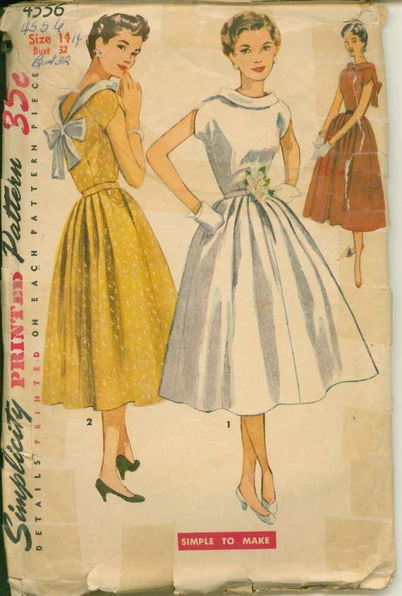 1953 Cocktail Dress with Stand Away Front Collar and Deep V