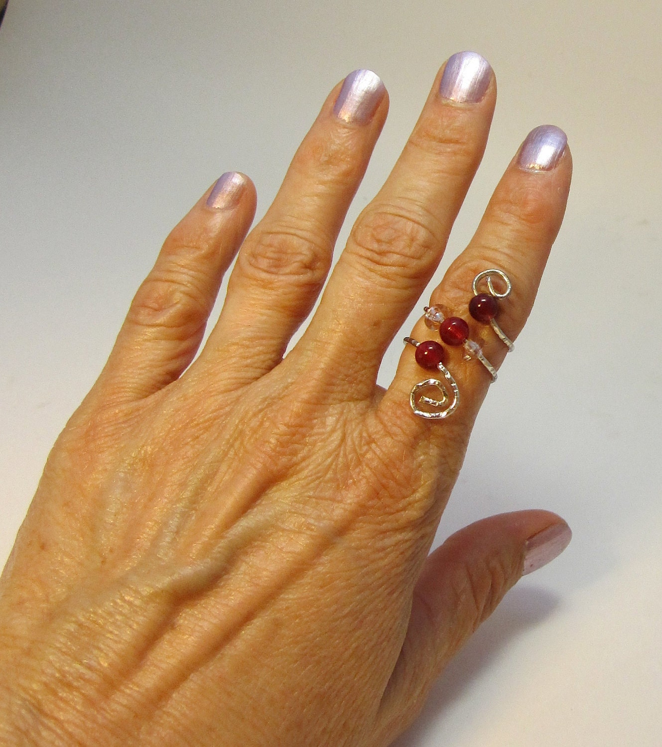 Ring Metal Spiral Wrapped Ring Made from Bracelet with Red