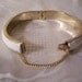 White Bracelet Gold Tone Vintage Hinged Bangle Smooth Security Chain