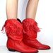 Vintage INDIAN southwest mid calf durango ankle TASSEL leather moccasins FRINGE red 9 M B