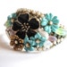 Turquoise wedding bracelet - shabby chic vintage flowers and rhinestones - bib statement design
