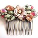 Wedding haircomb pink and mint flowers and rhinestones - shabby chic vintage style - bridal comb - bridesmaids gift