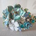 Bridal cuff bracelet in peacock blue and white - vintage shabby chic style - repurposed statement art - flowers wrist corsage